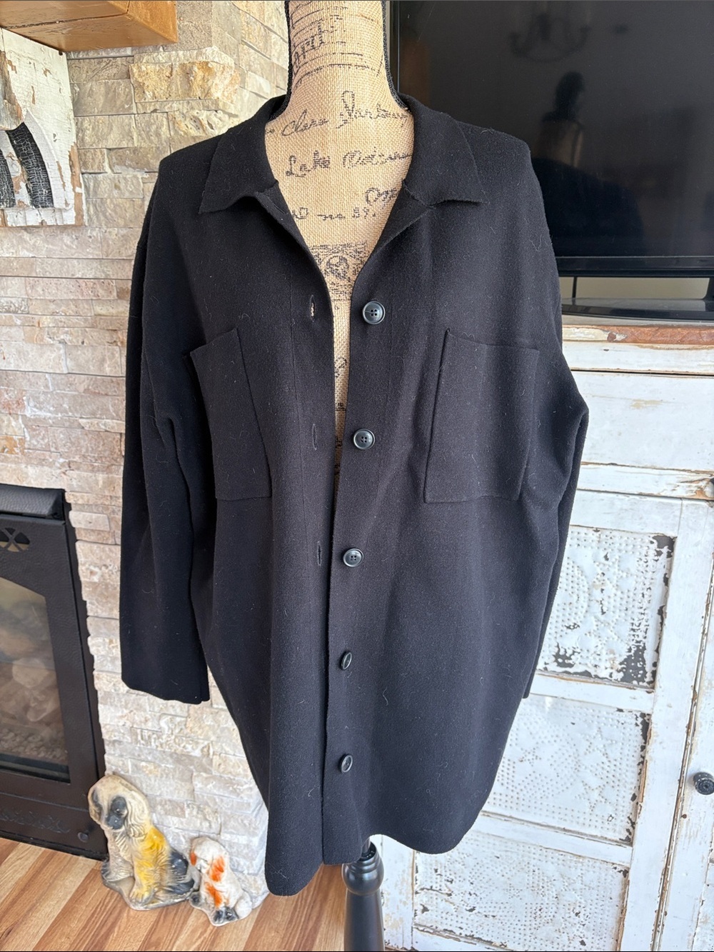 Quince black Eco-Knit Milano Stitch Oversized Shirt Jacket button down pockets - Picture 2 of 16